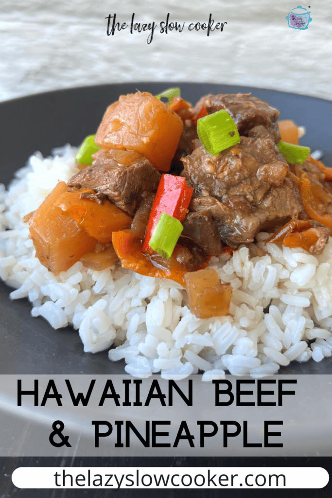 Hawaiian beef on a bed of rice after
