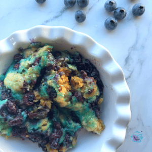 blueberry cobbler finished cooking in the slow cooker