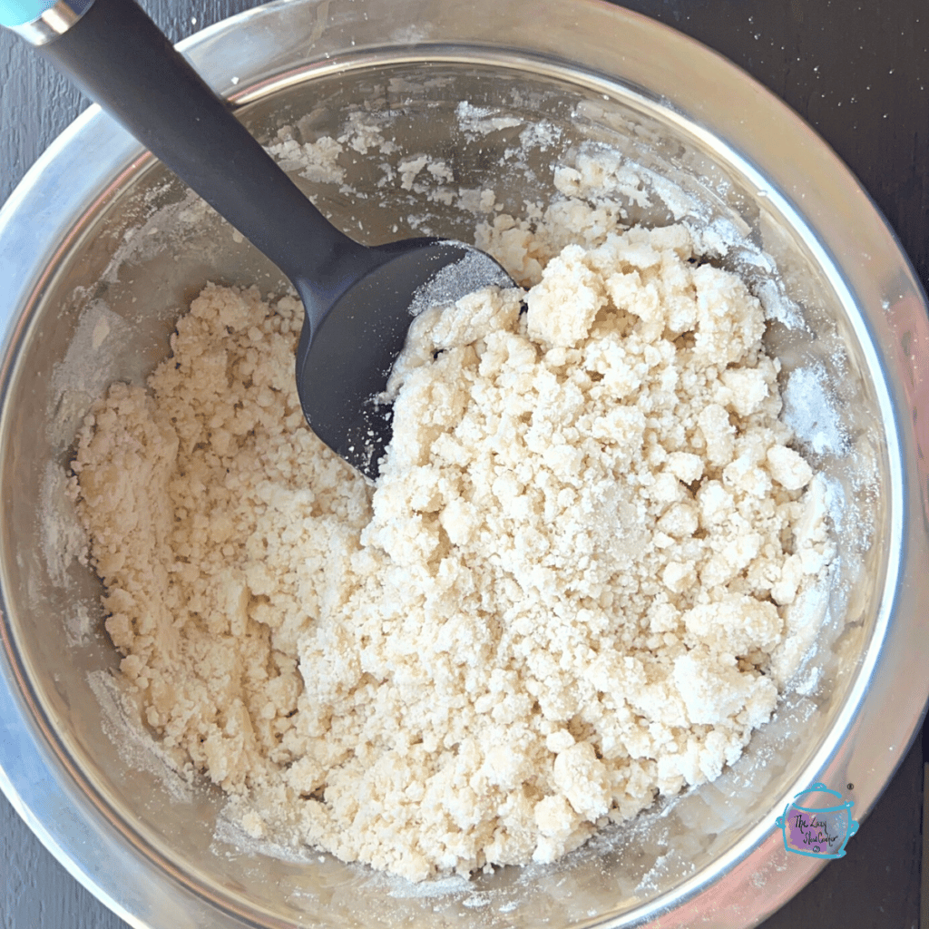 cake mix and melted butter after it is mixed together 