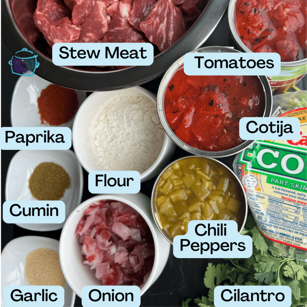 slow cooker carne picada ingredients with labels