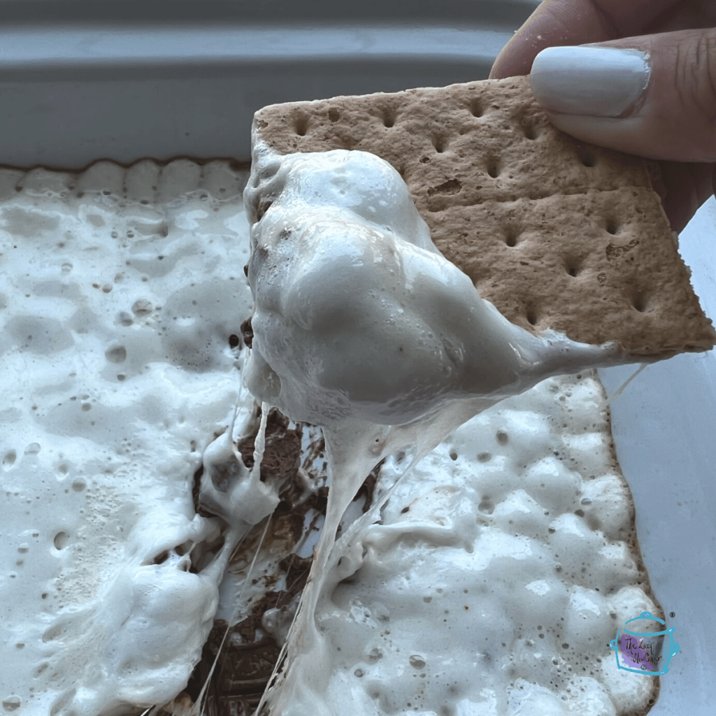a graham cracker with indoor s'more dip on it