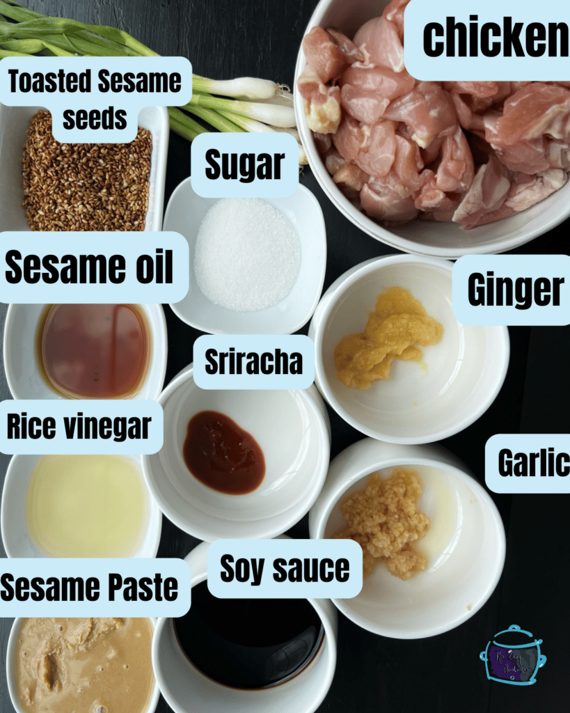 slow cooker bang bang chicken ingredients with lables