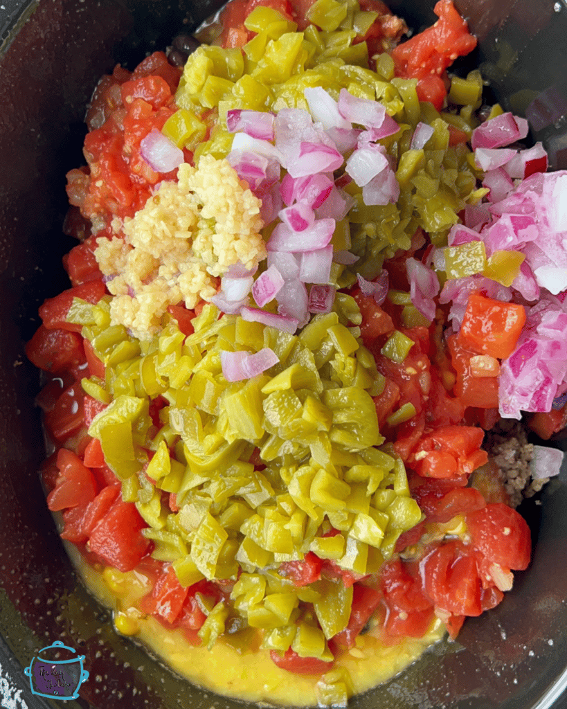 taco soup in slow cooker before cooking