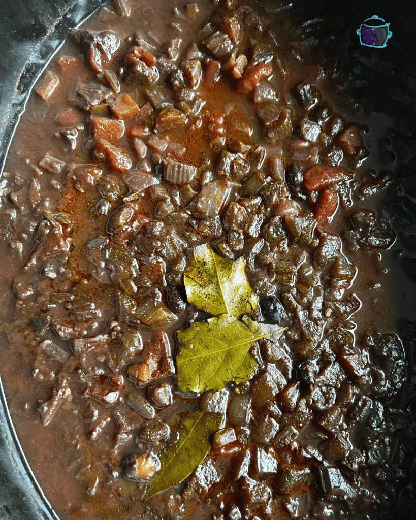 slow cooker black bean ingredients soup in slow cooker after cooking