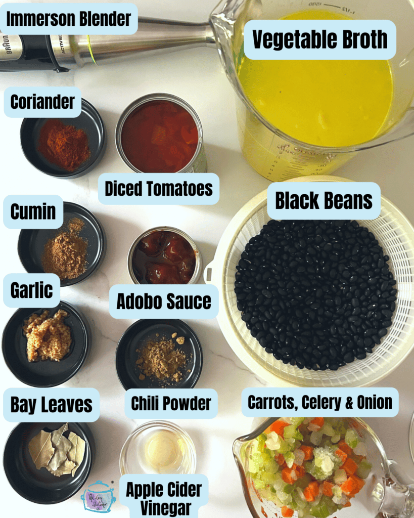 slow cooker black bean soup ingredients with labels