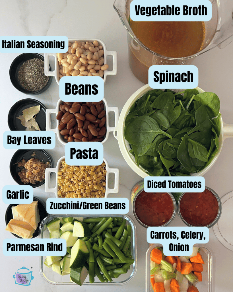 crockpot minestrone soup ingredients with labels