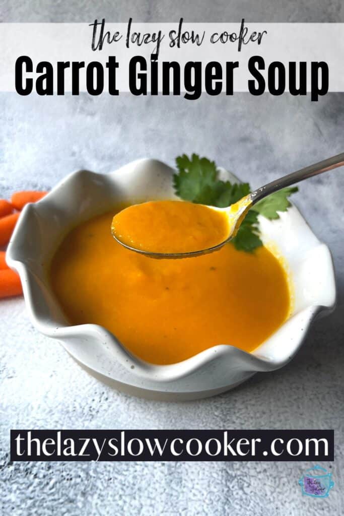a bowl of ginger carrot soup after slow cooking with some on a spoon