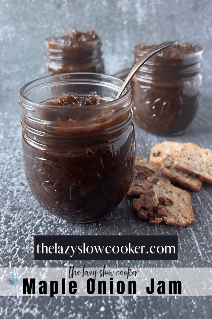 slow cooker maple onion jam in a gift jar