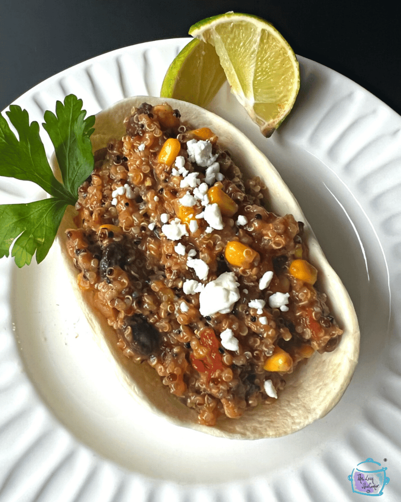 Tex-Mex quinoa in a taco bowl