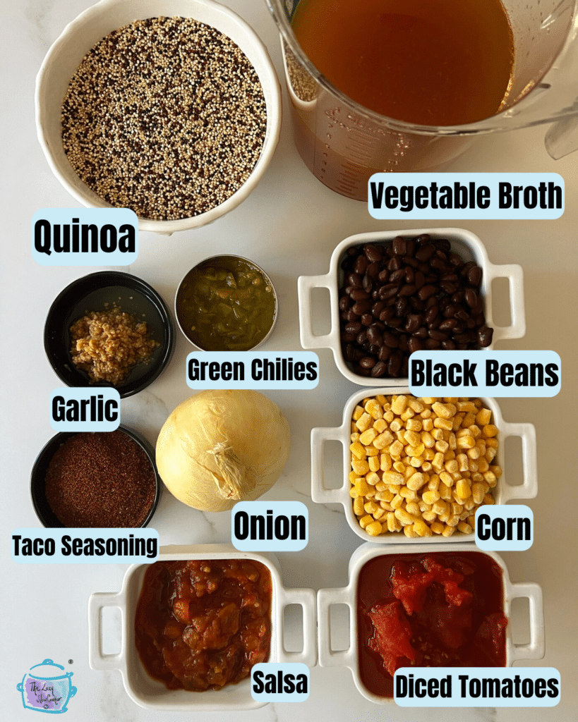 Slow Cooker Mexican Quinoa ingredients with labels