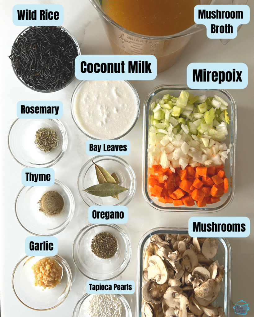 wild rice and mushroom soup ingredients with labels