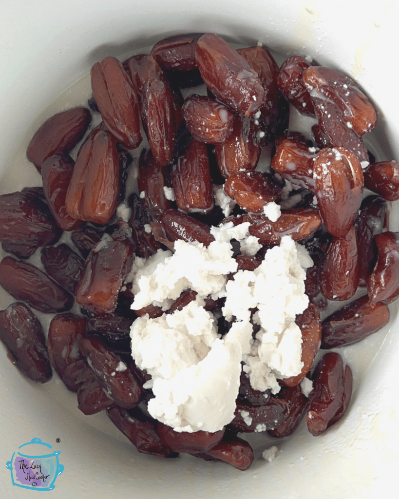 date caramel ingredients in slow cooker before cooking