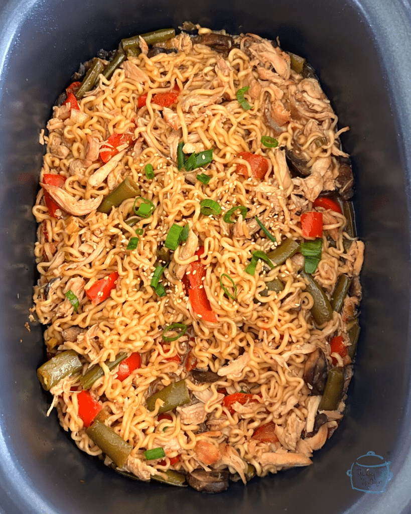 Cooked ramen chicken still in slow cooker 