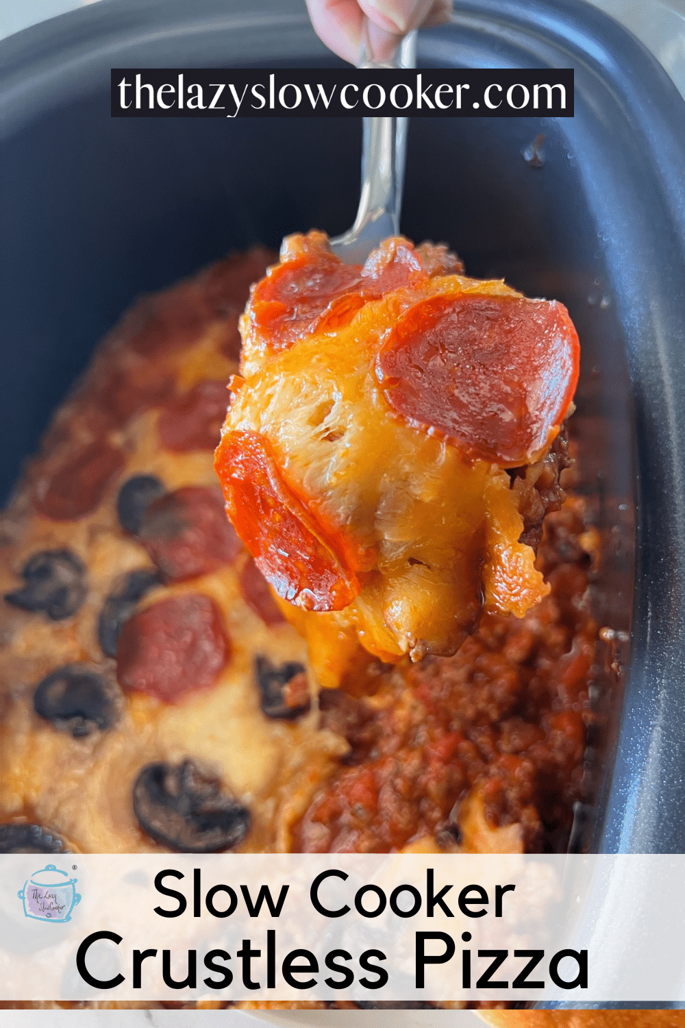 Slow Cooker Crustless Pizza Casserole - The Lazy Slow Cooker