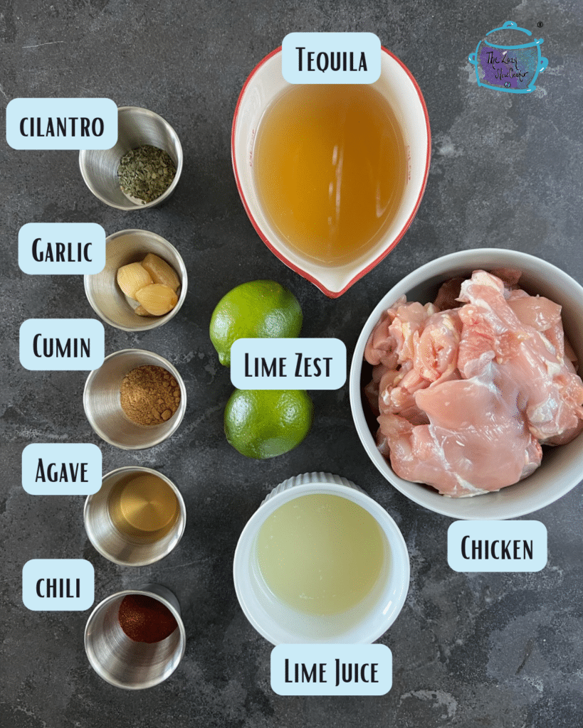 slow cooker tequila lime chicken ingredients with labels
