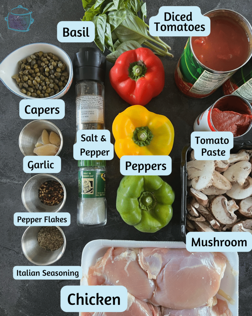 slow cooker chicken cacciatore ingredients with labels