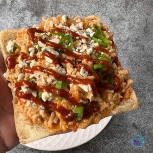 slow cooker buffalo sloppy Joe on a sour dough roll.