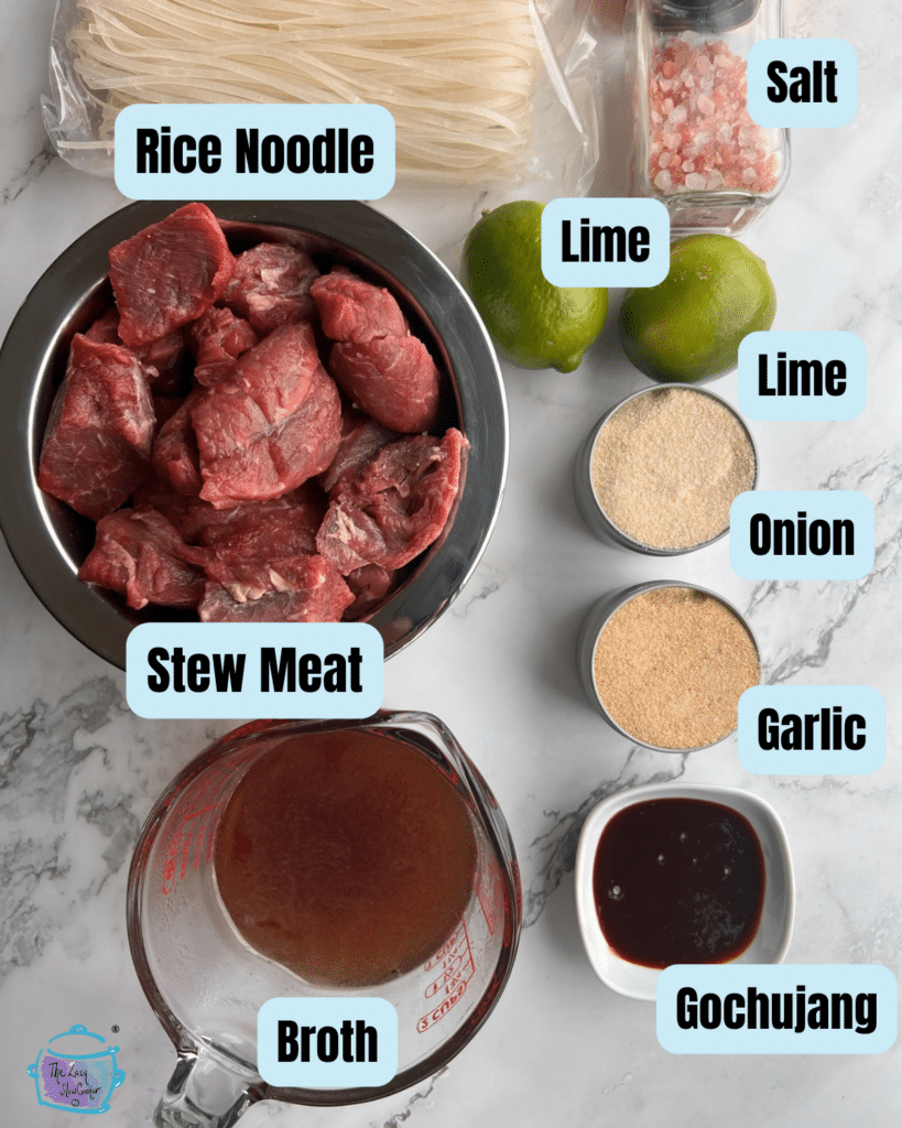 chili lime beef and rice noodle ingredients with labels.