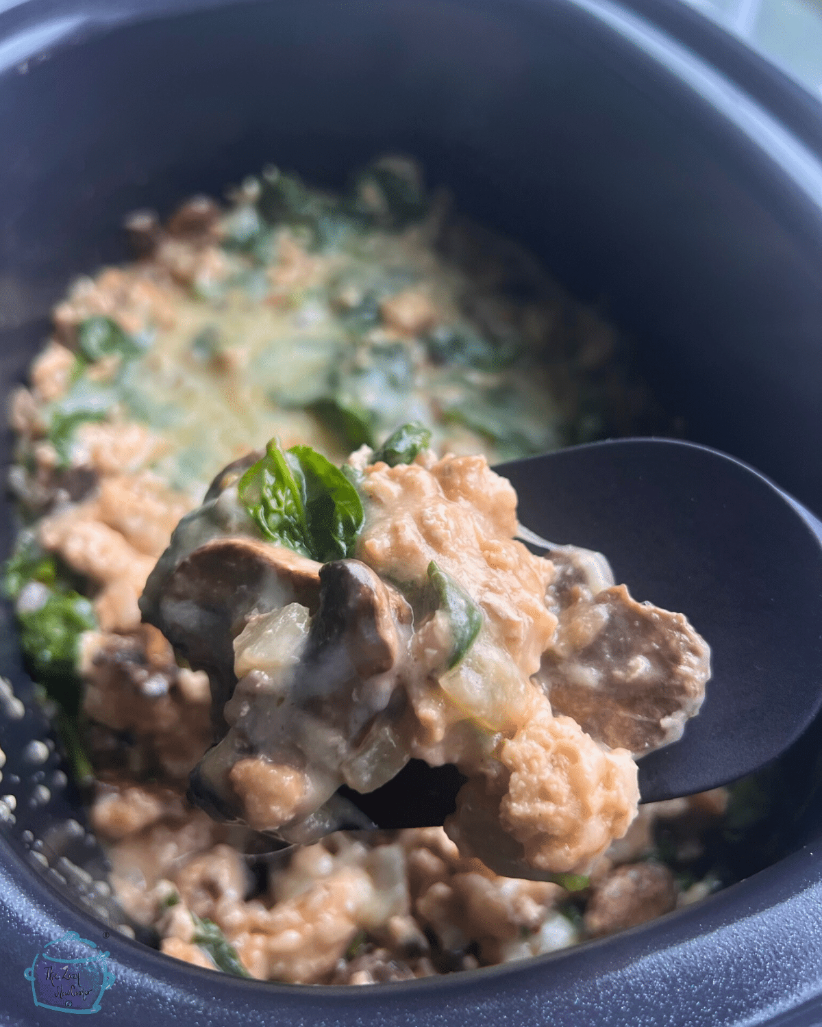 Slow Cooker Ground Turkey Spinach Pepper Jack Casserole The Lazy Slow Cooker