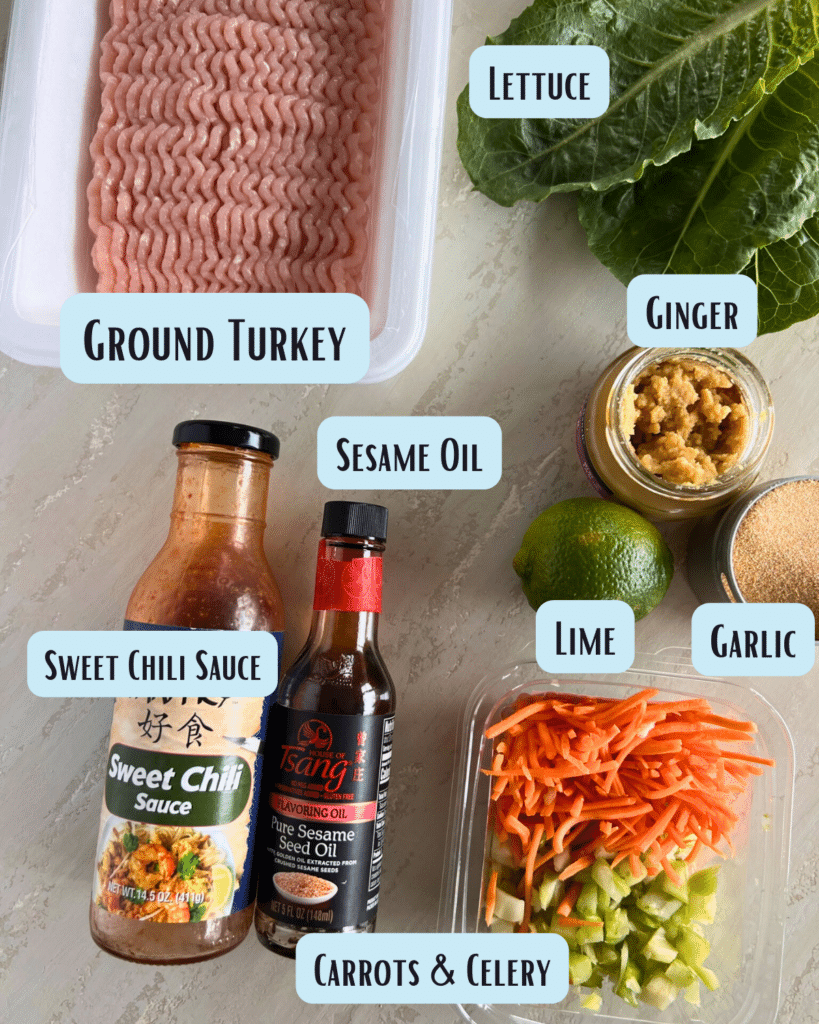 Slow cooker sweet chili ground turkey ingredients with labels