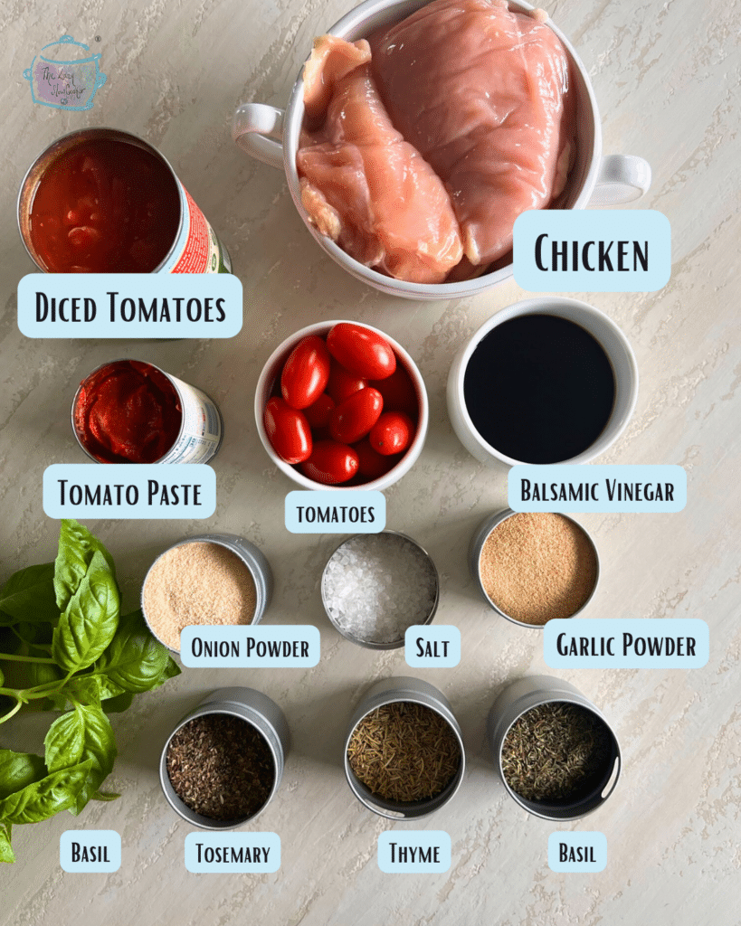 all tomato balsamic chicken ingredients with labels