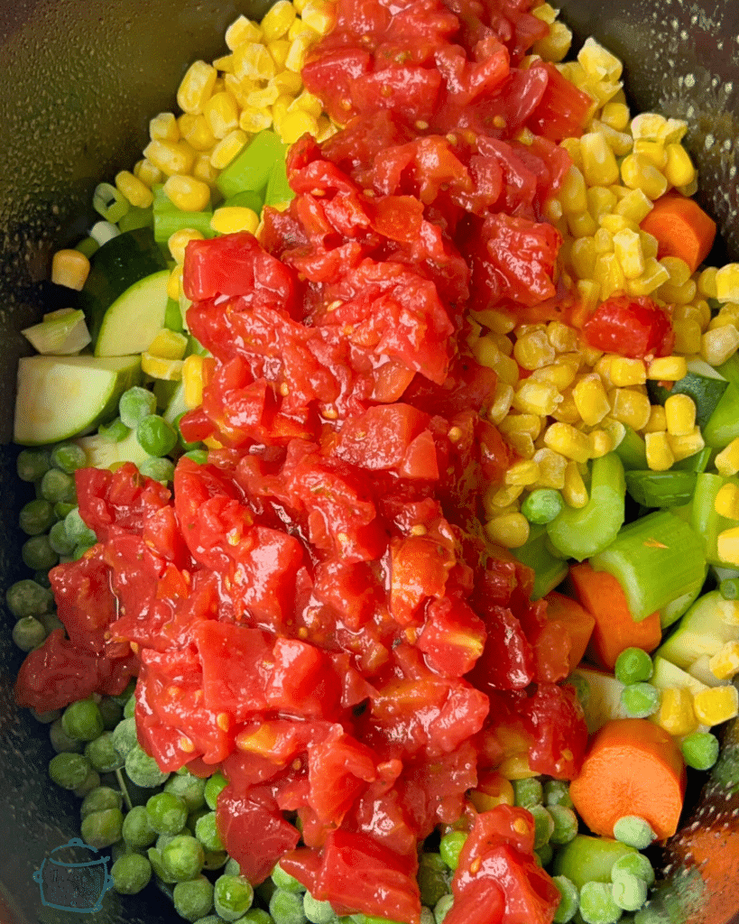 cut veggies in a slow cooker ready to make soup