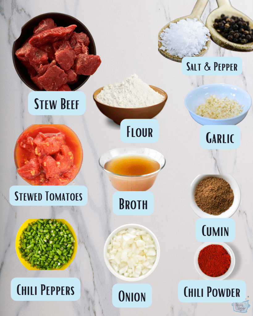 carne guisada ingredients with labels