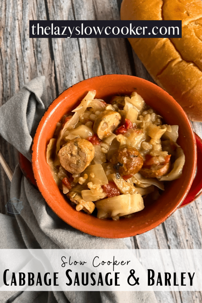 slow cooker cabbage garnished with fresh basil in a large black bowl