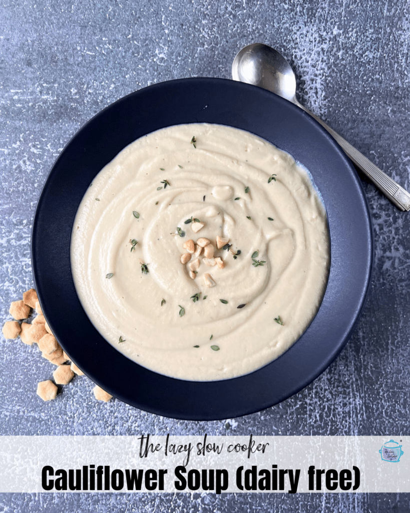 looking down on a bowl of slow cooker creamy cauliflower soup