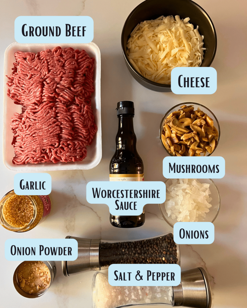 Philly cheesesteak sloppy Joe ingredients with labels