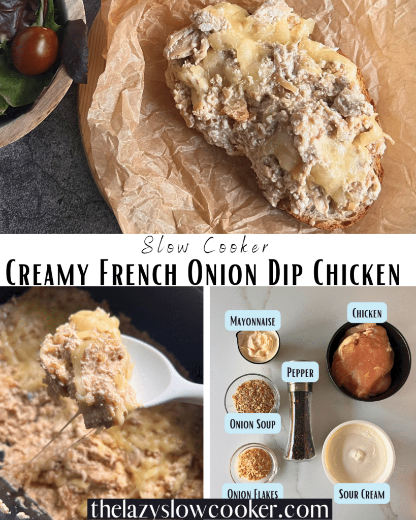 collage of slow cooker creamy onion dip photos