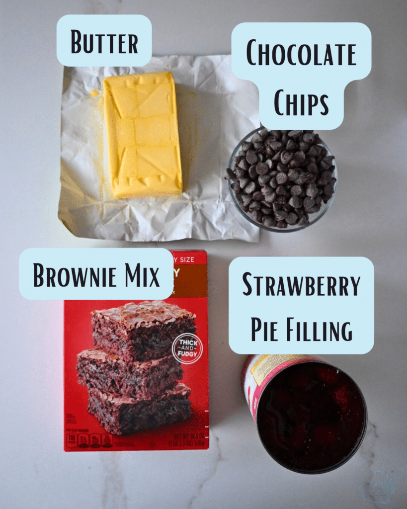 slow cooker brownie ingredients with labels