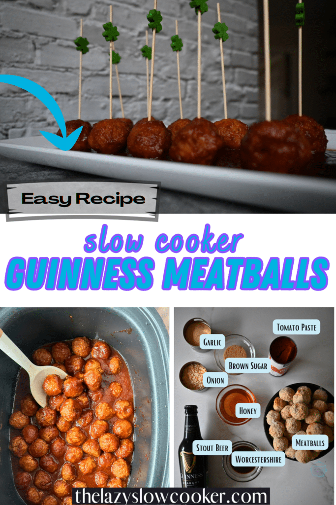 A collage of pictures of Guinness meatballs