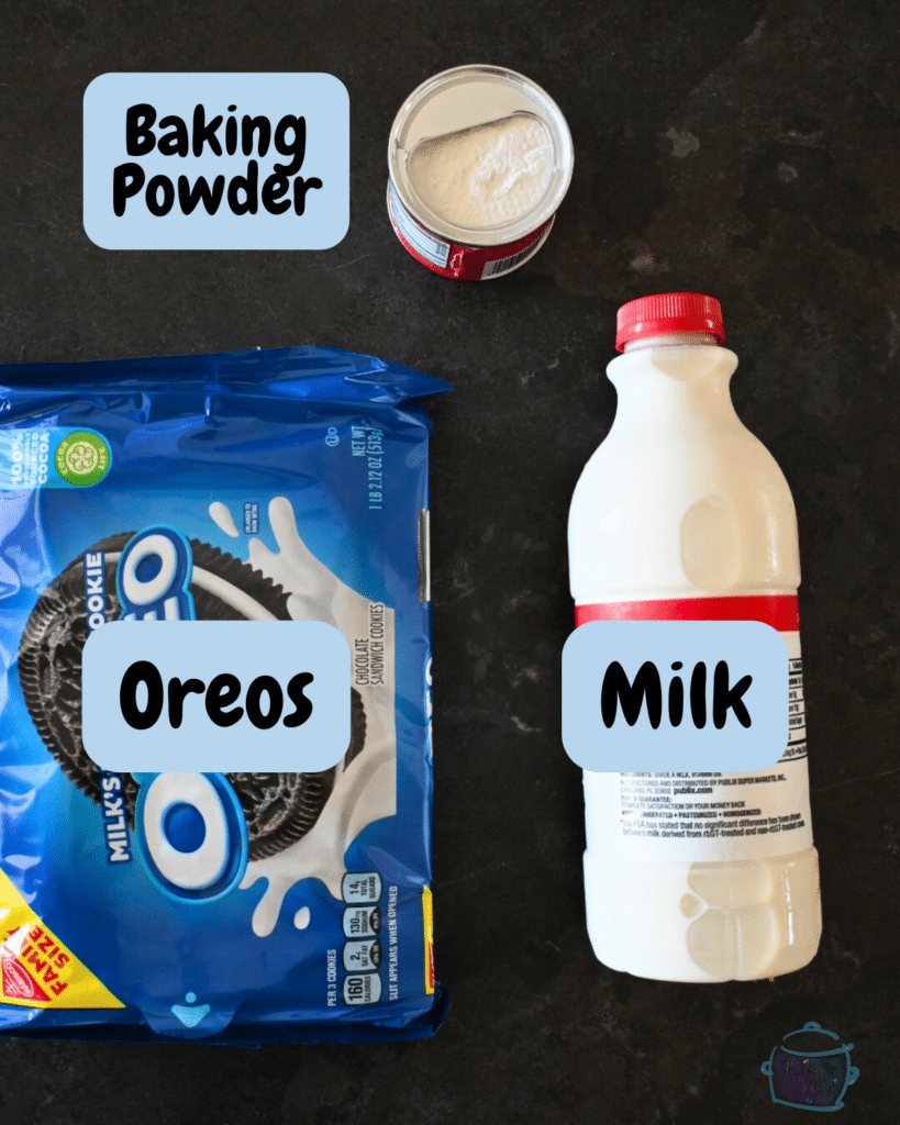 slow cooker oreo mug cake ingredients with labels