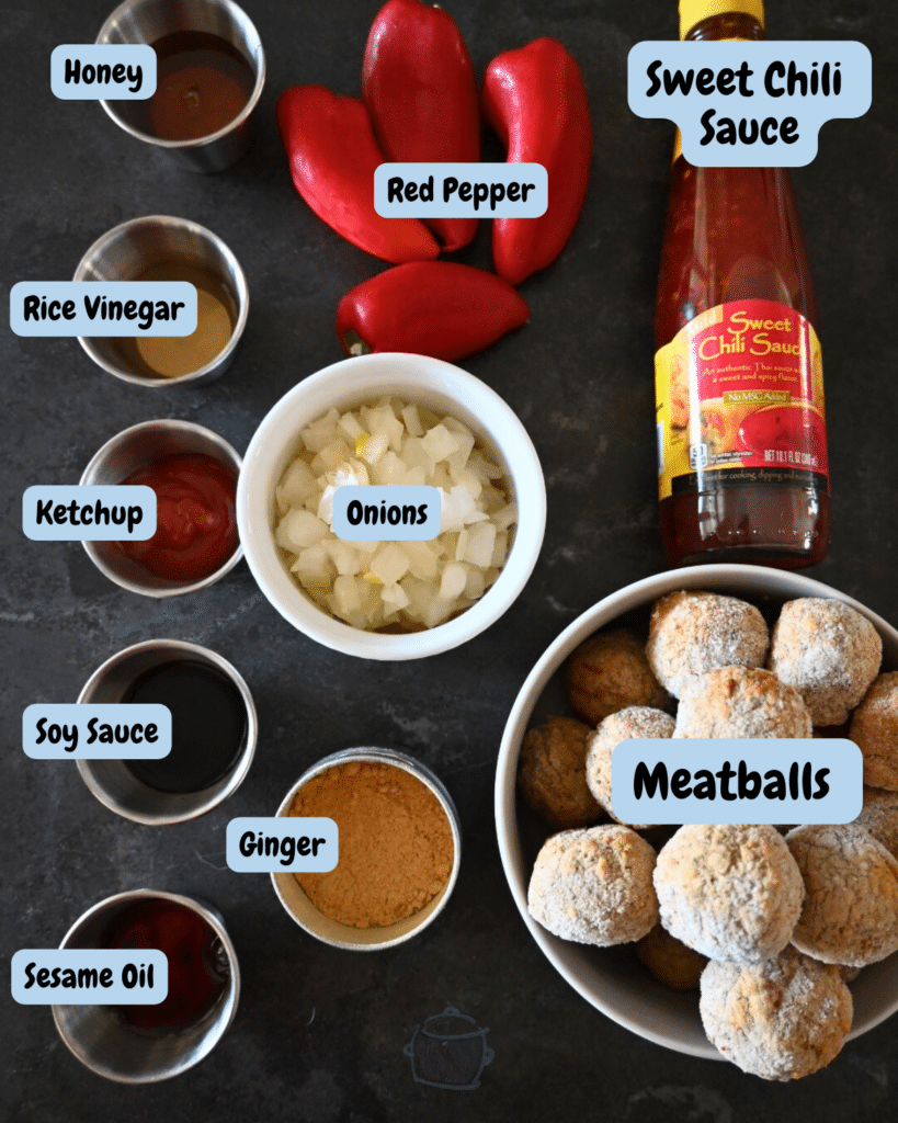 Sweet chili meatball ingredients with labels