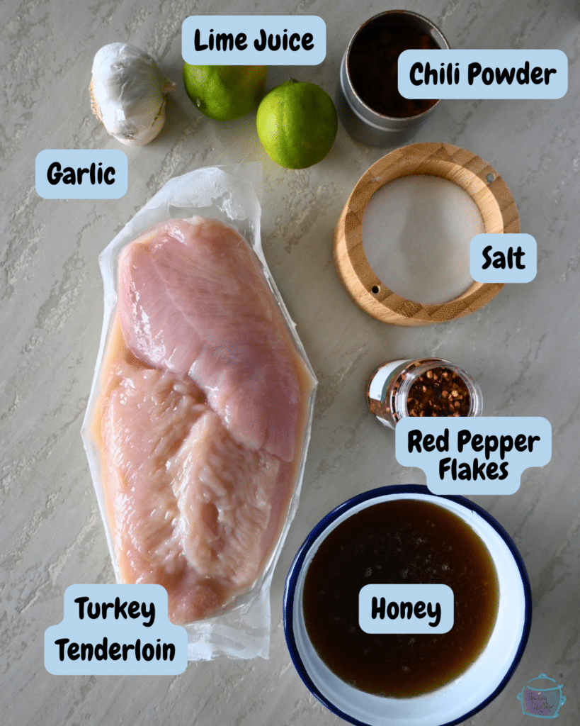 hot honey turkey tenderloin ingredients with labels