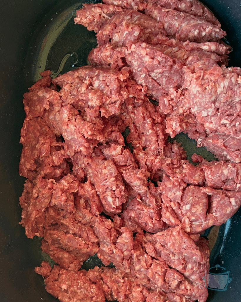 ground beef in a slow cooker