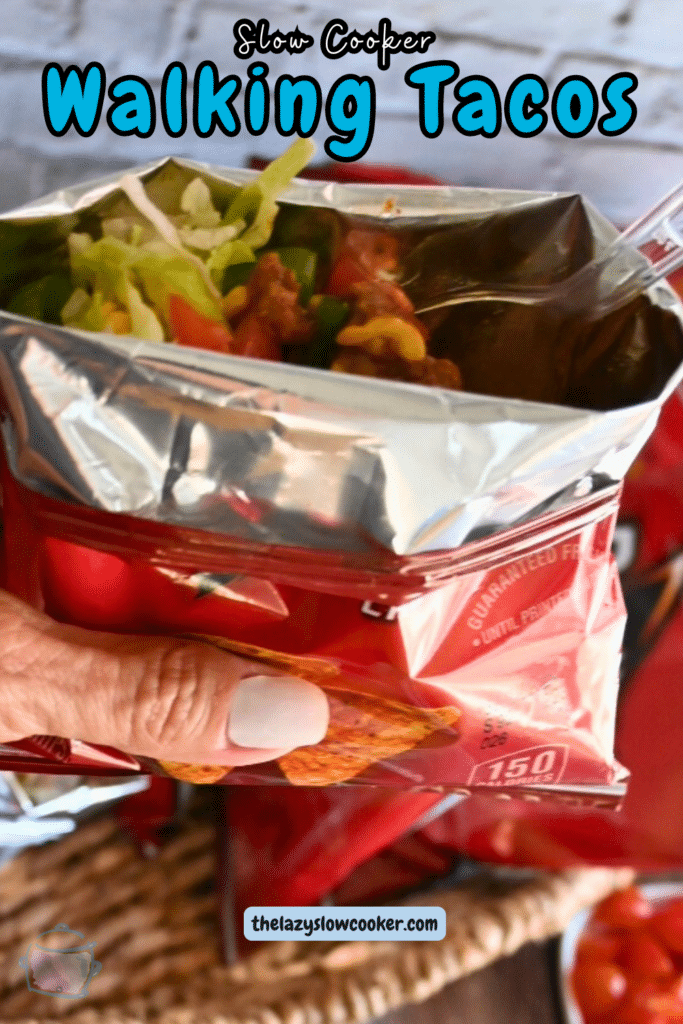 a walking taco held over a tray of the same