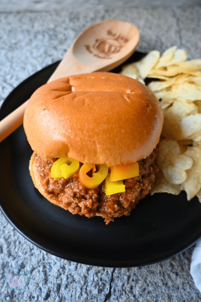 slow cooker honey garlic turkey sloppy Joe on a round brioche bun