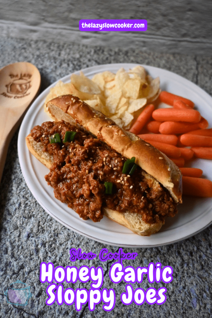 slow cooker honey garlic sloppy Joe on a pretzel bun