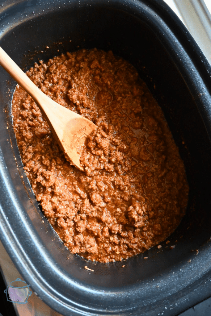 slow cooker honey garlic turkey Joes after cooking in slow cooker