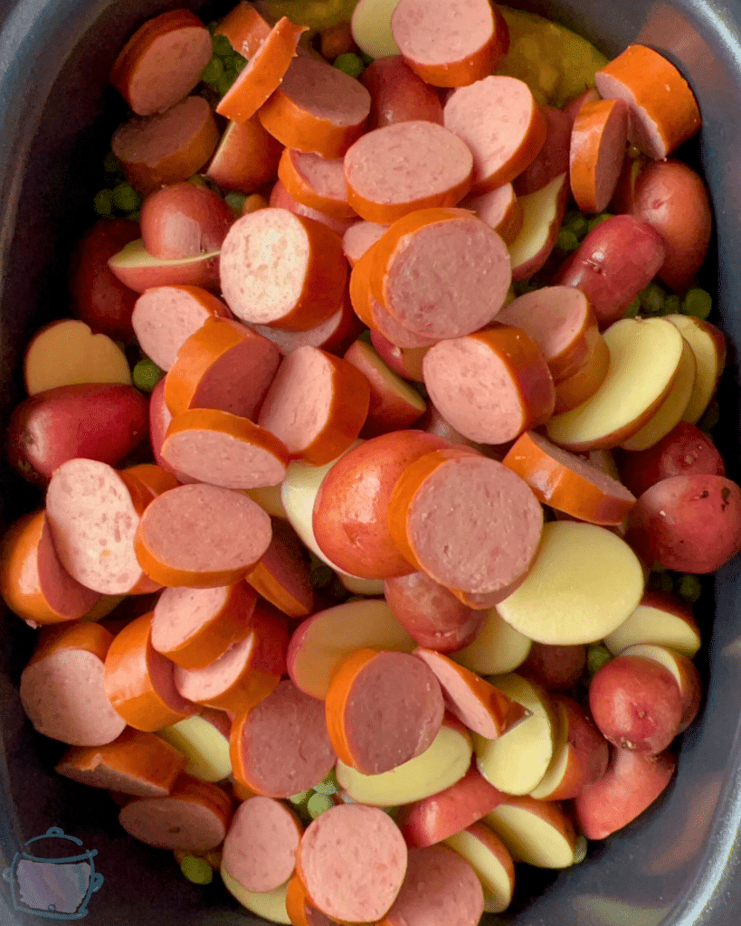 sausage and potatoes in a slow cooker