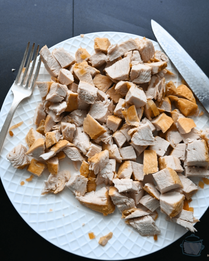turkey tenderloin cut into cubes after cooking in slow cooker