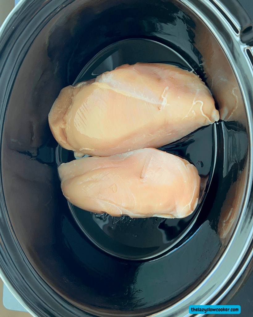 two chicken breasts in slow cooker