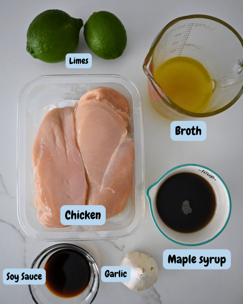 slow cooker maple lime chicken ingredients with labels