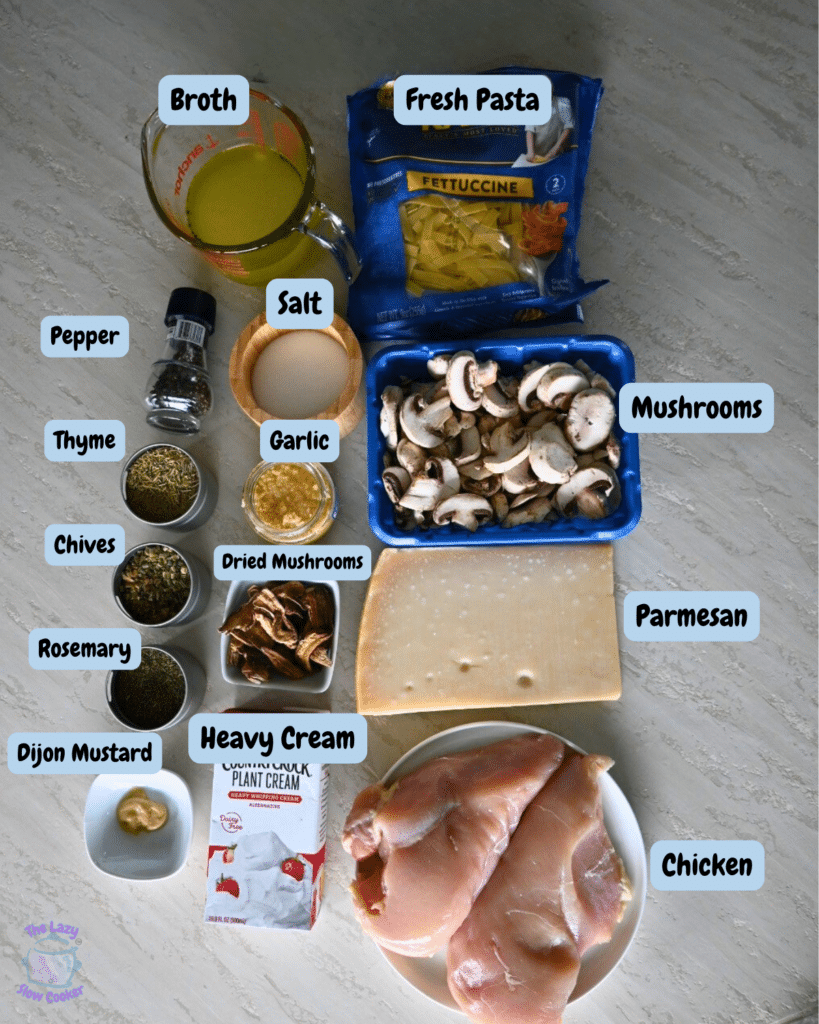 creamy, soup condensed soup free slow cooker chicken with mushrooms and pasta ingredients with lables