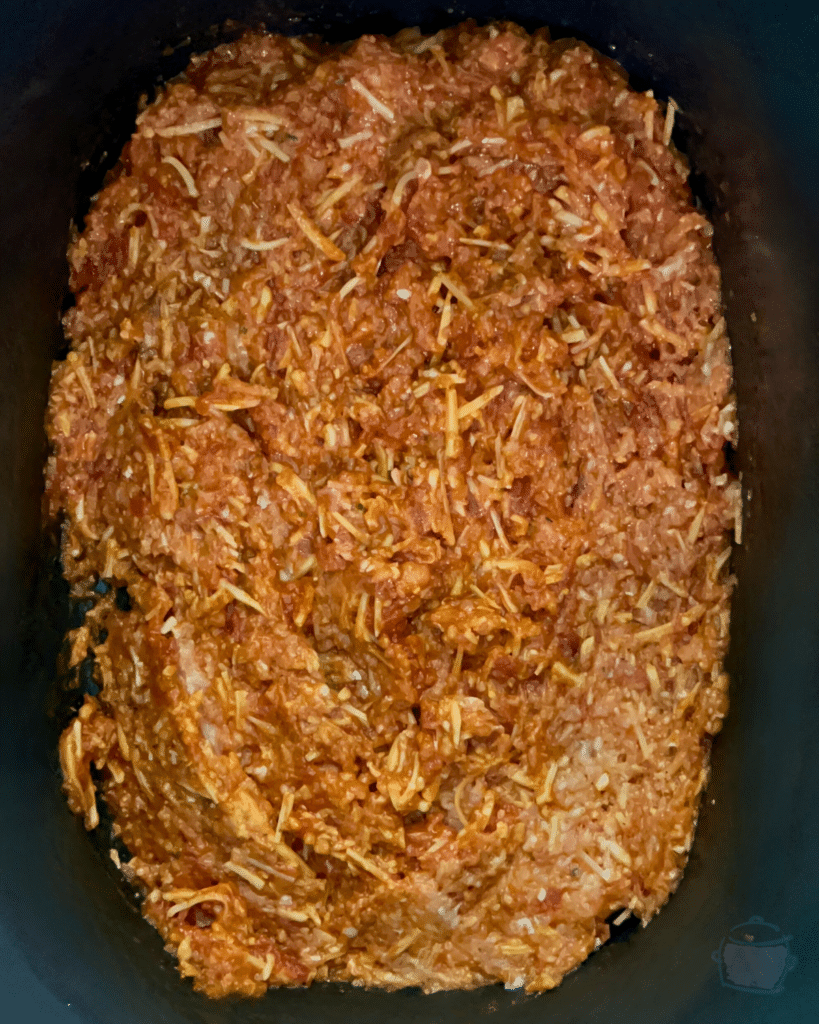 sloppy ground chicken Joe ingredients in slow cooker before cooking