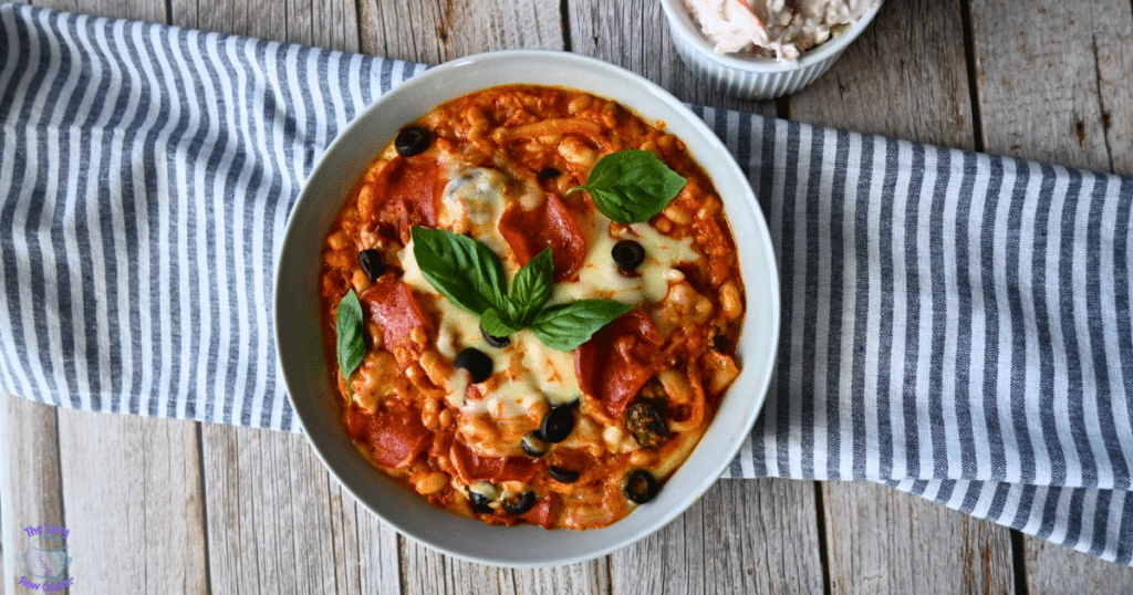 A bowl of pizza beans ready to be eaten