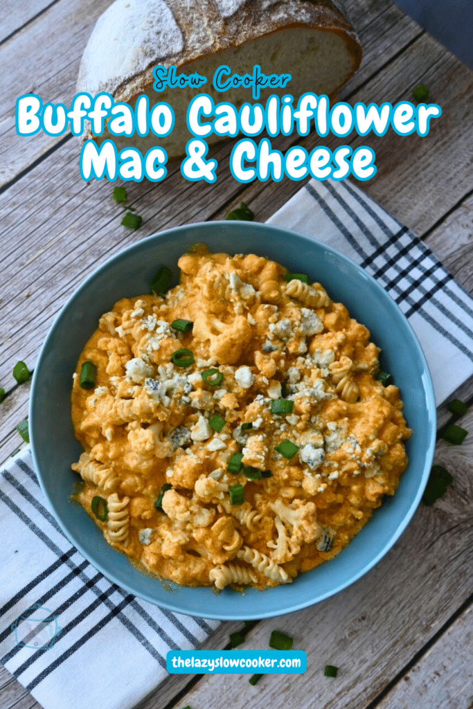 Slow cooker cauliflower buffalo macaroni and cheese in a bowl