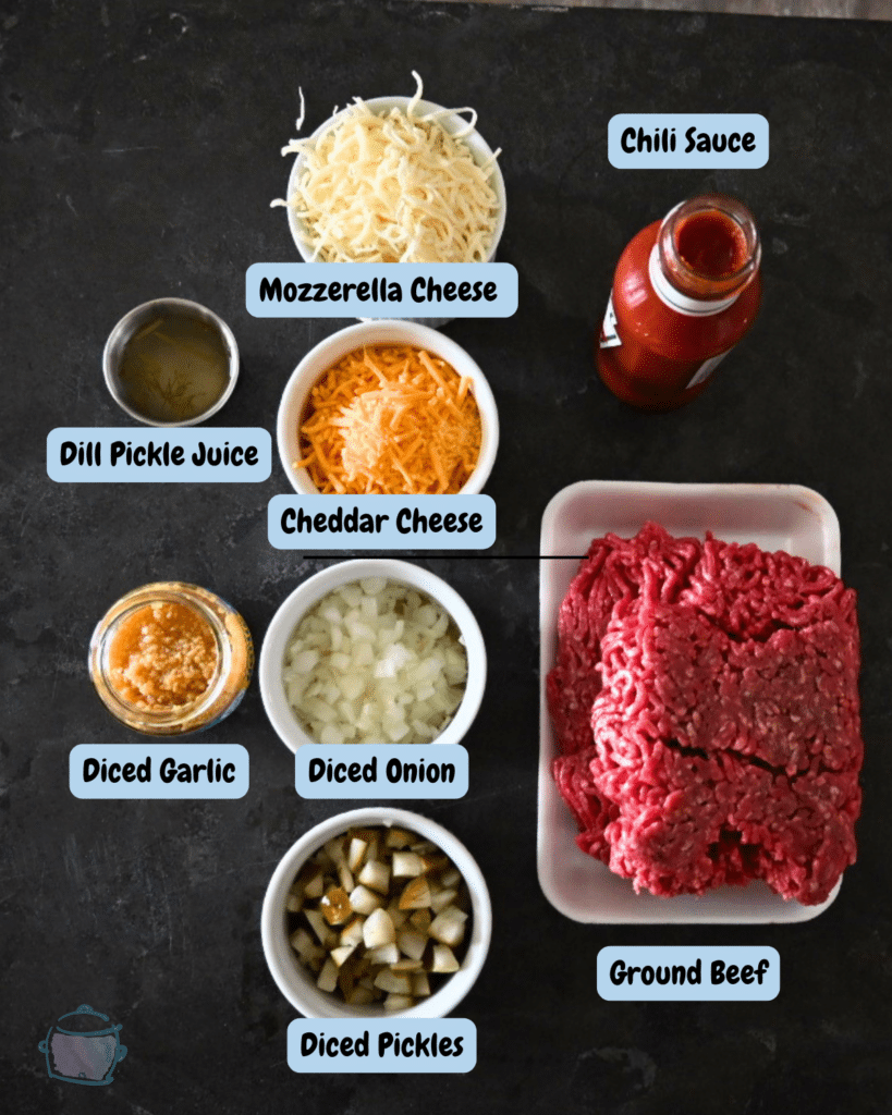 cheesy pickle sloppy joe ingredients with labels
